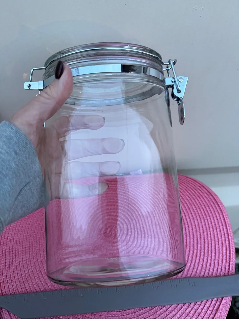 Clear Glass Airtight Storage Jar with Metal Clamp Lid Oblong Oval